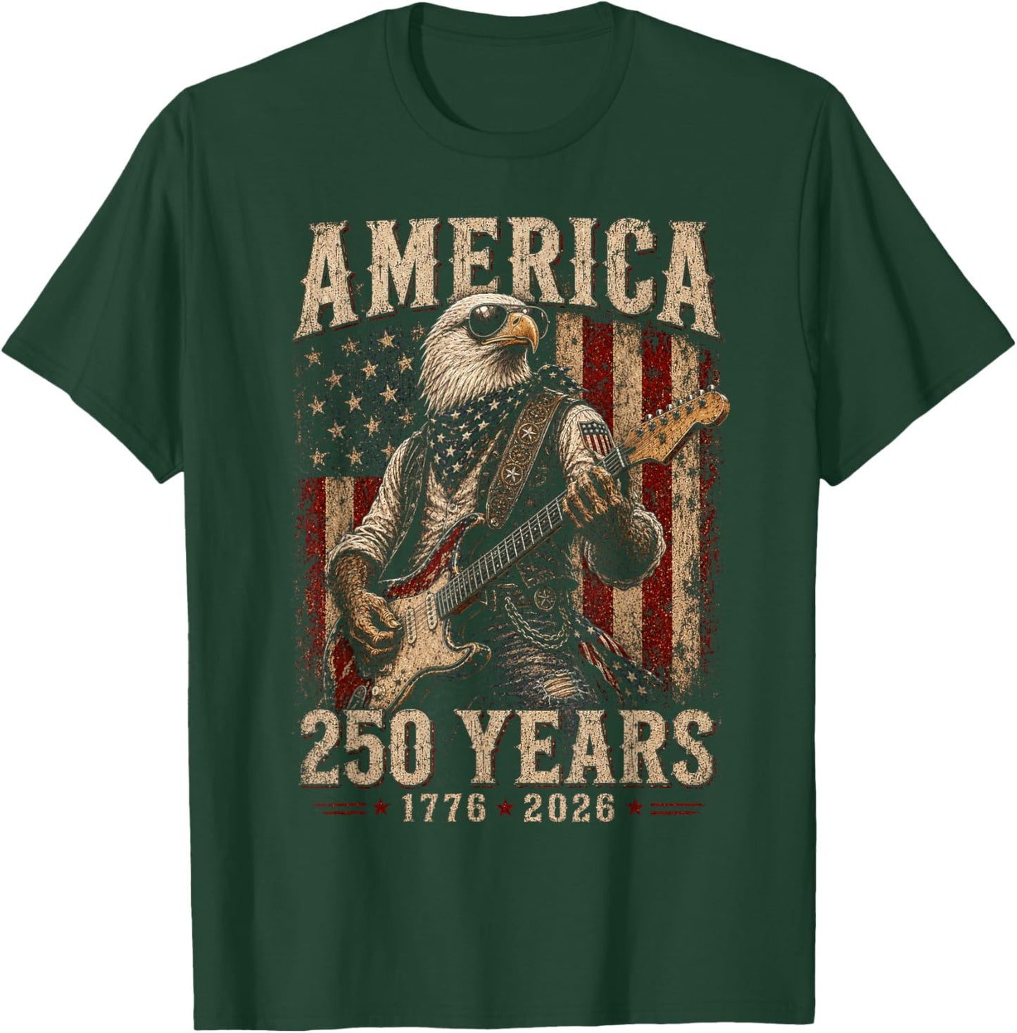Vintage Eagle Playing Guitar 250 Years America 4th of July T-Shirt - T-Shirt | Forest