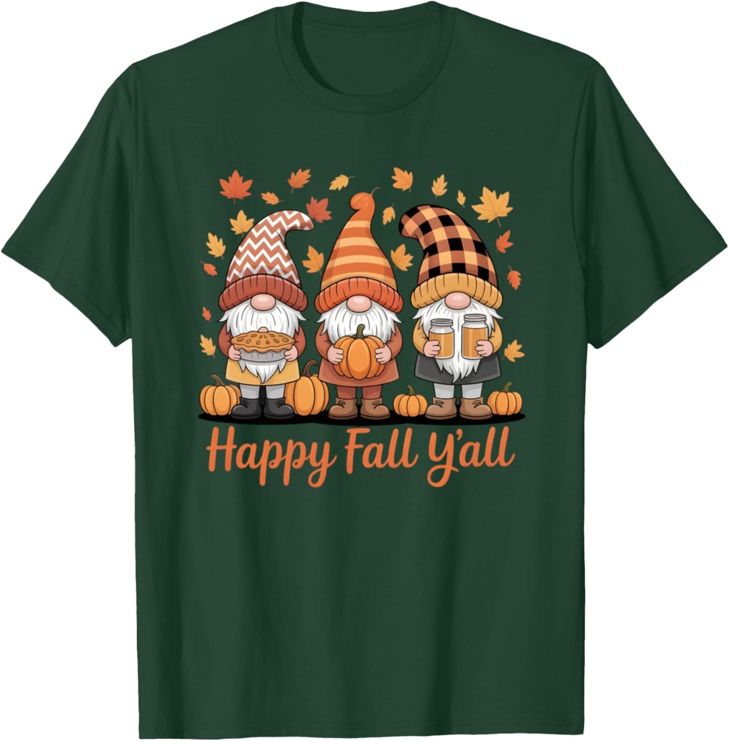 Happy Fall Y'all Gnome Pumpkin Autumn Thanksgiving Gifts T-Shirt - T-Shirt | Forest