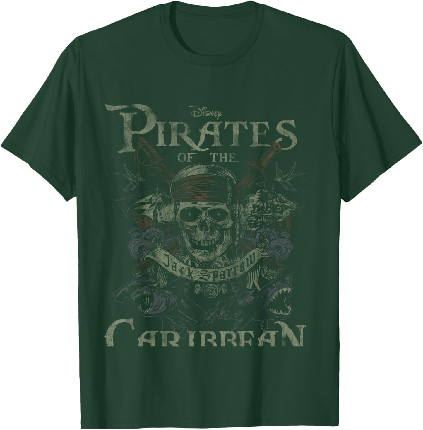 Pirates Of The Caribbean Skull Jack Sparrow Manche Longue T-Shirt - T-Shirt | Forest