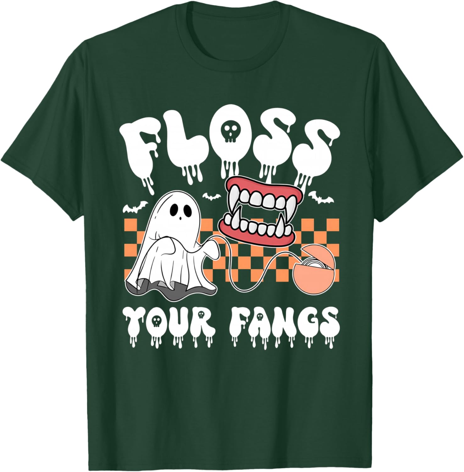 Floss Your Fangs Boo Dental Halloween Spooky Dentist T-Shirt - T-Shirt | Forest