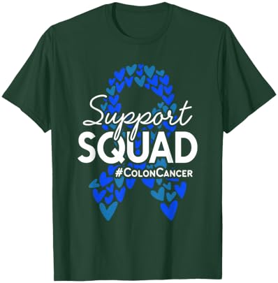 Colon Cancer Awareness Support Squad Blue Hearts Ribbon T-Shirt - T-Shirt | Forest