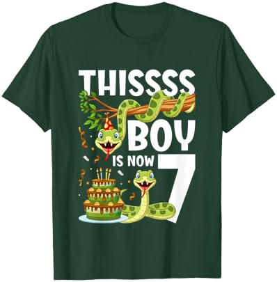 Kids 7th Reptile Birthday 7 Year Old Boy Snake Birthday Party T-Shirt - T-Shirt | Forest