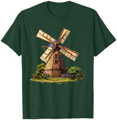 Vintage Dutch Windmill Rustic Farm Countryside Scene T-Shirt - T-Shirt | Forest