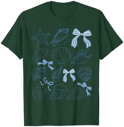Coquette Bow Seashell Beach Coastal Retro Summer Vibes T-Shirt - T-Shirt | Forest