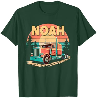 Noah Personalized Nametag Name Tag Semi Truck for NOAH T-Shirt - T-Shirt | Forest