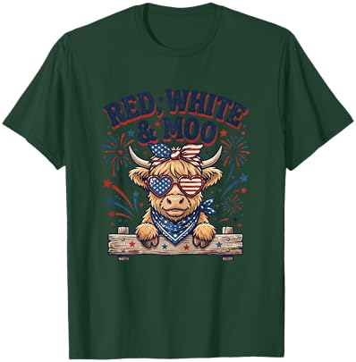Vintage Cute Red, White and Moo Funny 4th of July T-Shirt - T-Shirt | Forest