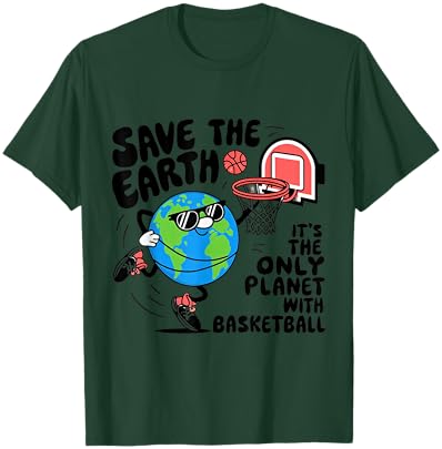 Save Earth Conservation Basketball Player Earth Day Kids T-Shirt - T-Shirt | Forest