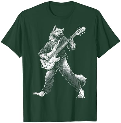 Rocking Wolf with Guitar Rock and Roll Vintage ROCK Music T-Shirt - T-Shirt | Forest