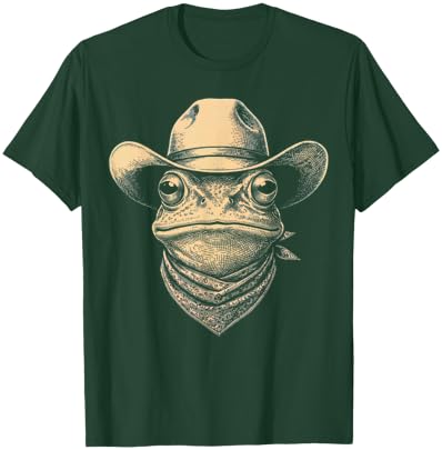 Vintage Frog Wearing Cowboy Hat Bandana Retro Western T-Shirt - T-Shirt | Forest