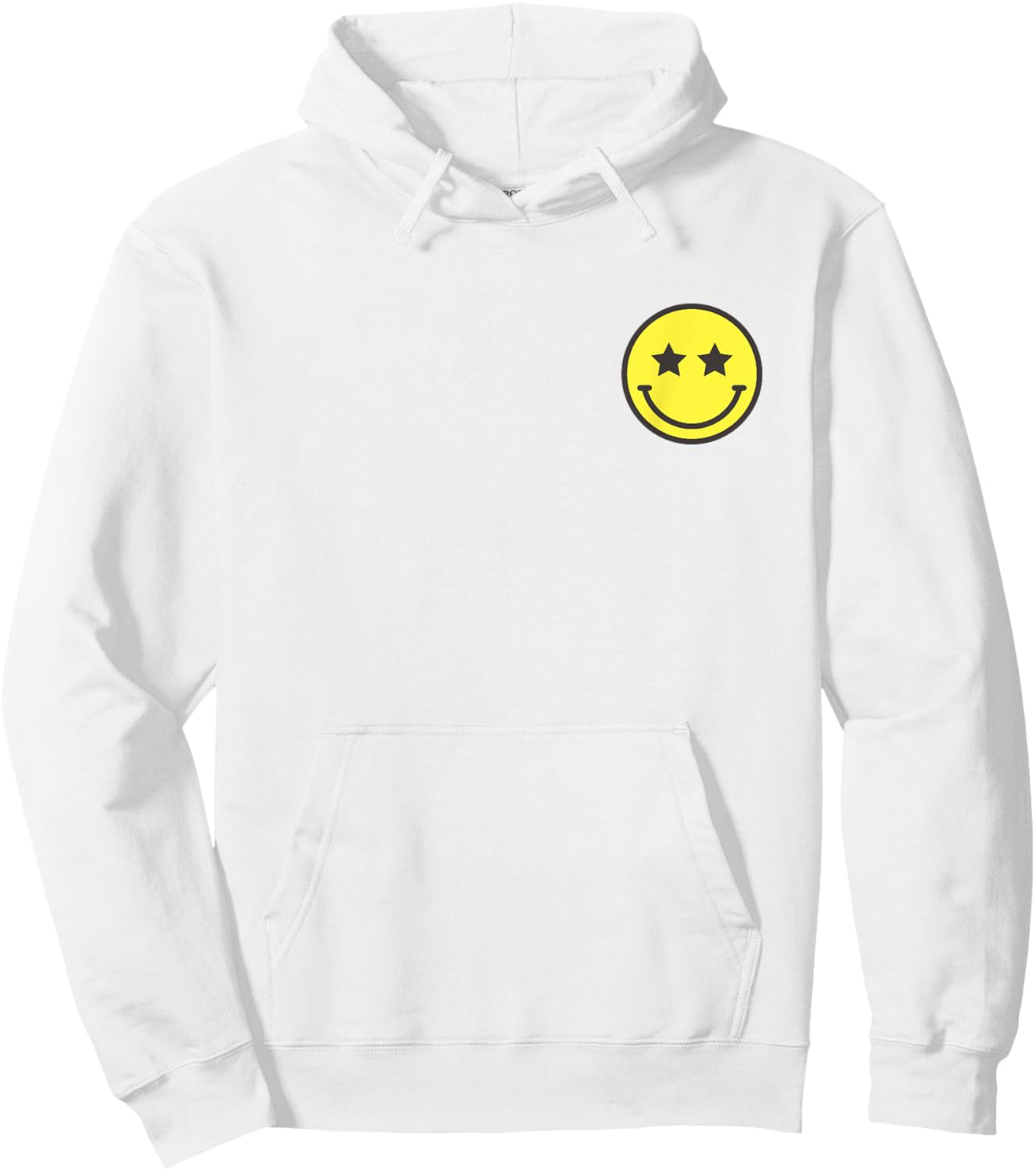 Minimalist Star Eyes Happy Smiling Smile Face Pocket Logo Hoodie - Hoodie | White