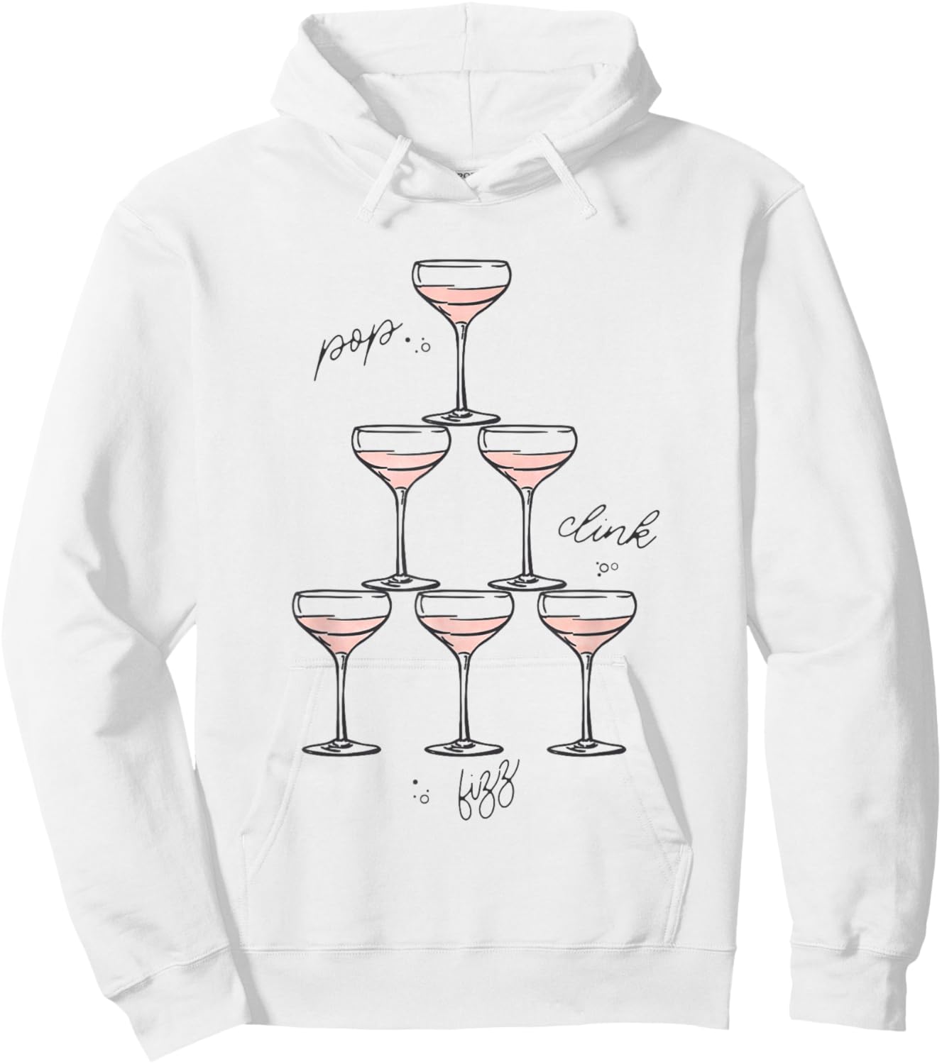 Pop Clink Fizz Champagne Tower Vintage Portrait Hoodie - Hoodie | White