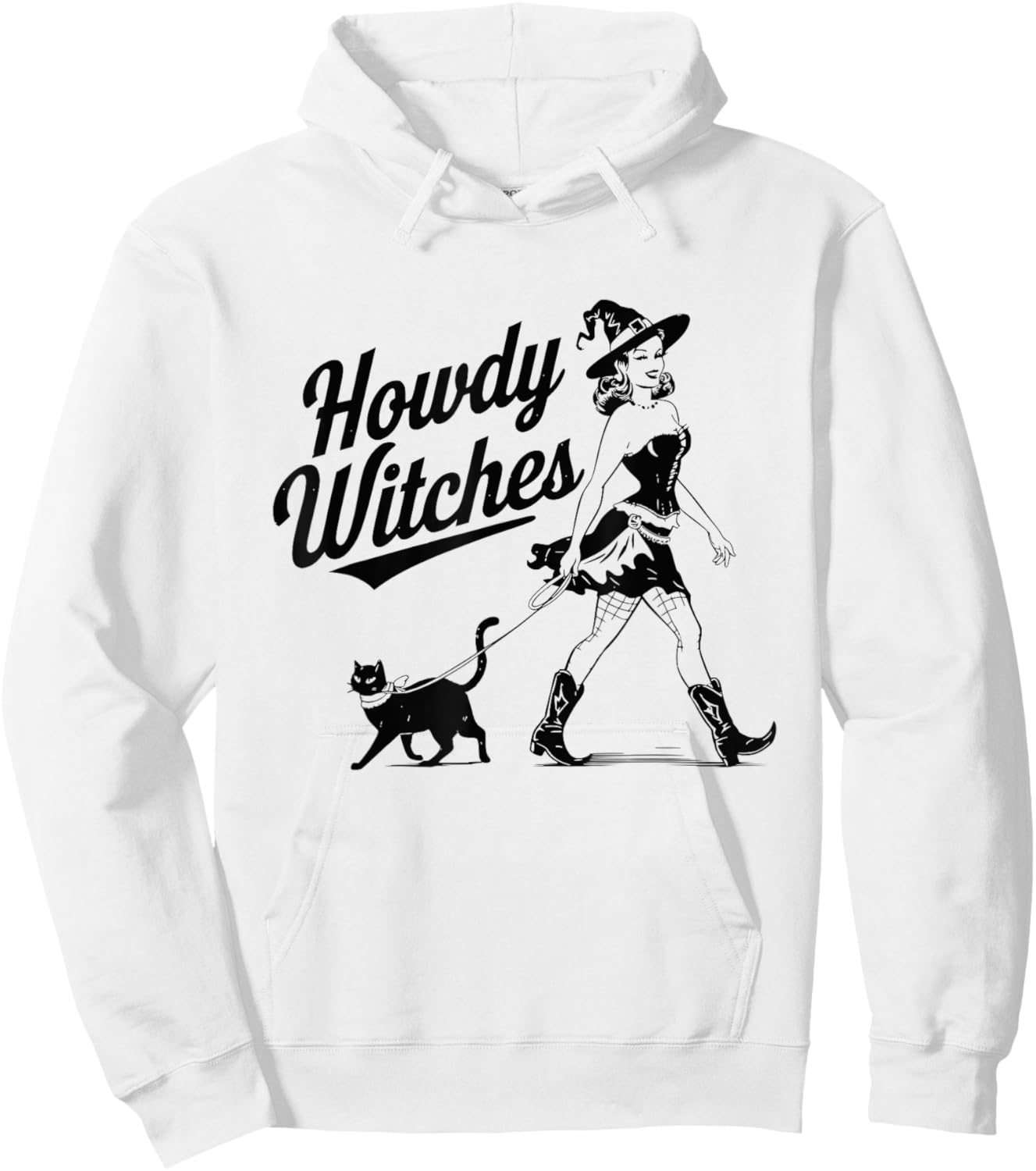 Howdy Witches Witch Hat Cat Halloween Hoodie - Hoodie | White