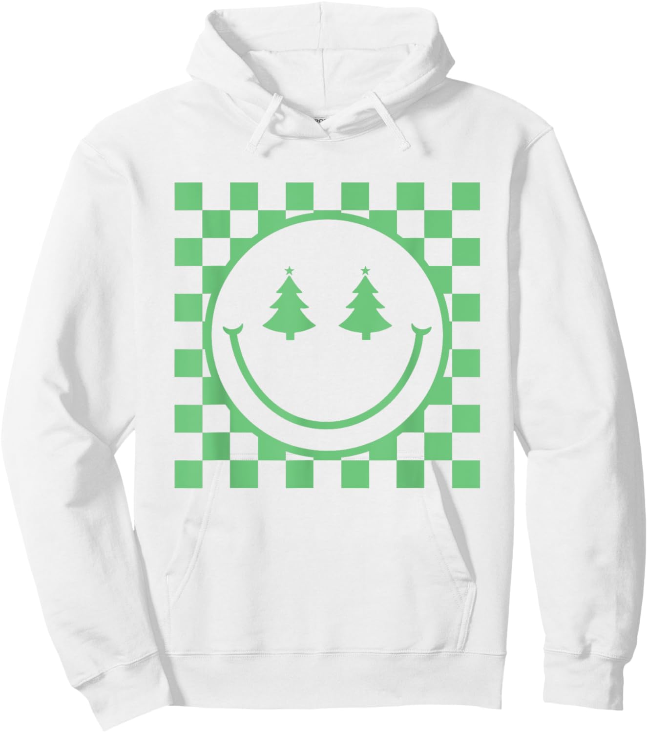 Retro Christmas Smile Face Shirt Checkered Pattern Winter Hoodie - Hoodie | White