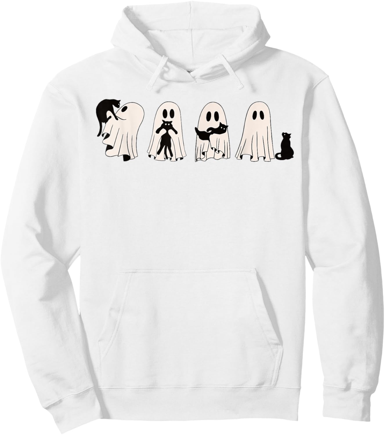 Funny Ghost Black Cat Spooky Season Trick Or Treat Halloween Hoodie - Hoodie | White