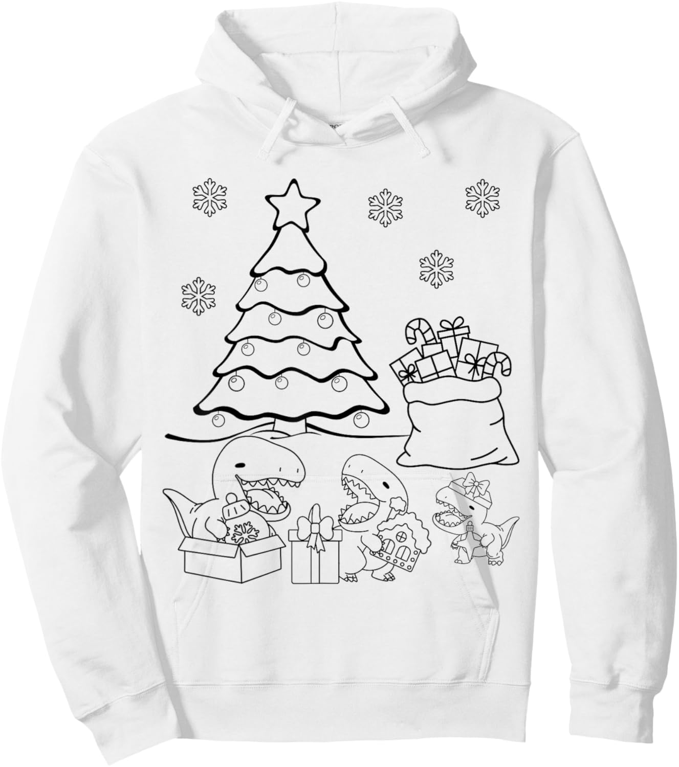 Merry Christmas Tree Dinosaurs XMAS DIY Kids Coloring Hoodie - Hoodie | White