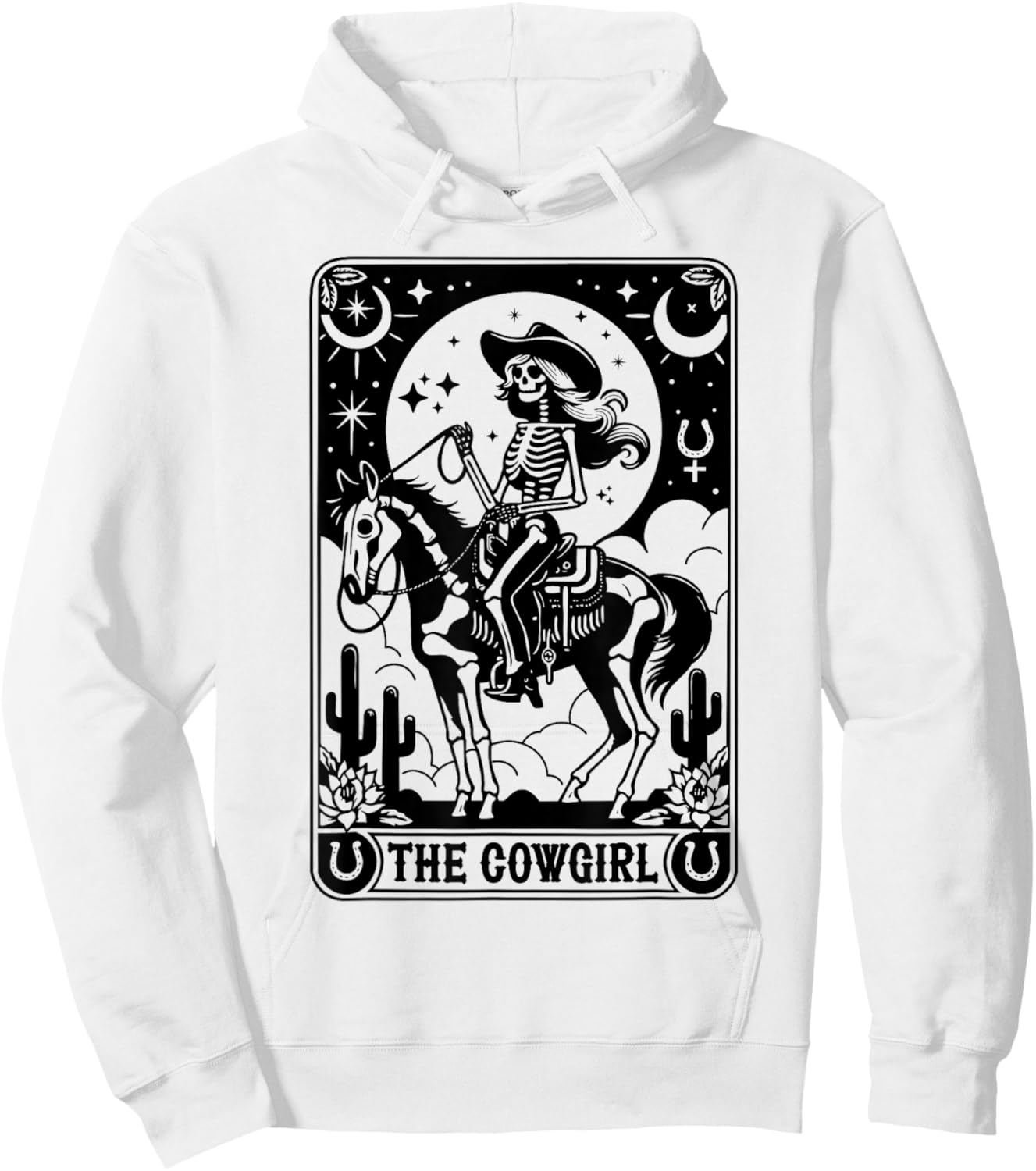 Skeleton Cowgirl Riding Horse Tarot Card Gothic Halloween Hoodie - Hoodie | White