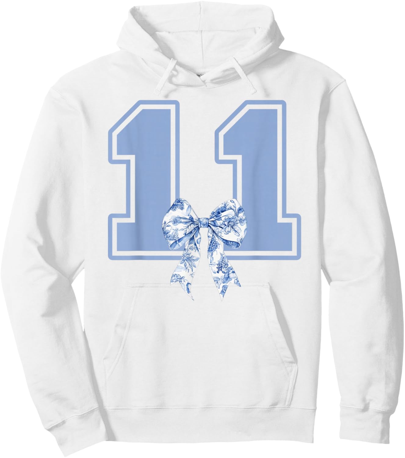 11th Birthday Girl Coquette Toile Blue Bow 11 Year Old Girl Hoodie - Hoodie | White