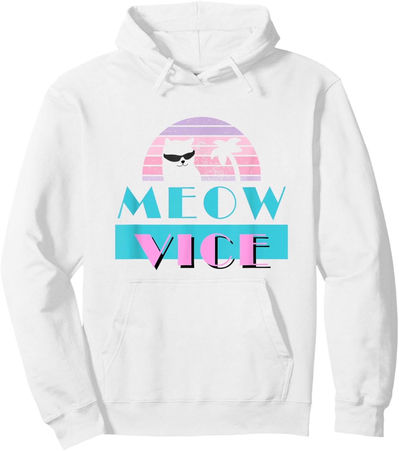 Meow Vice | Retro MIAU Mitze Cat kKtten Miami Felines Hoodie - Hoodie | White