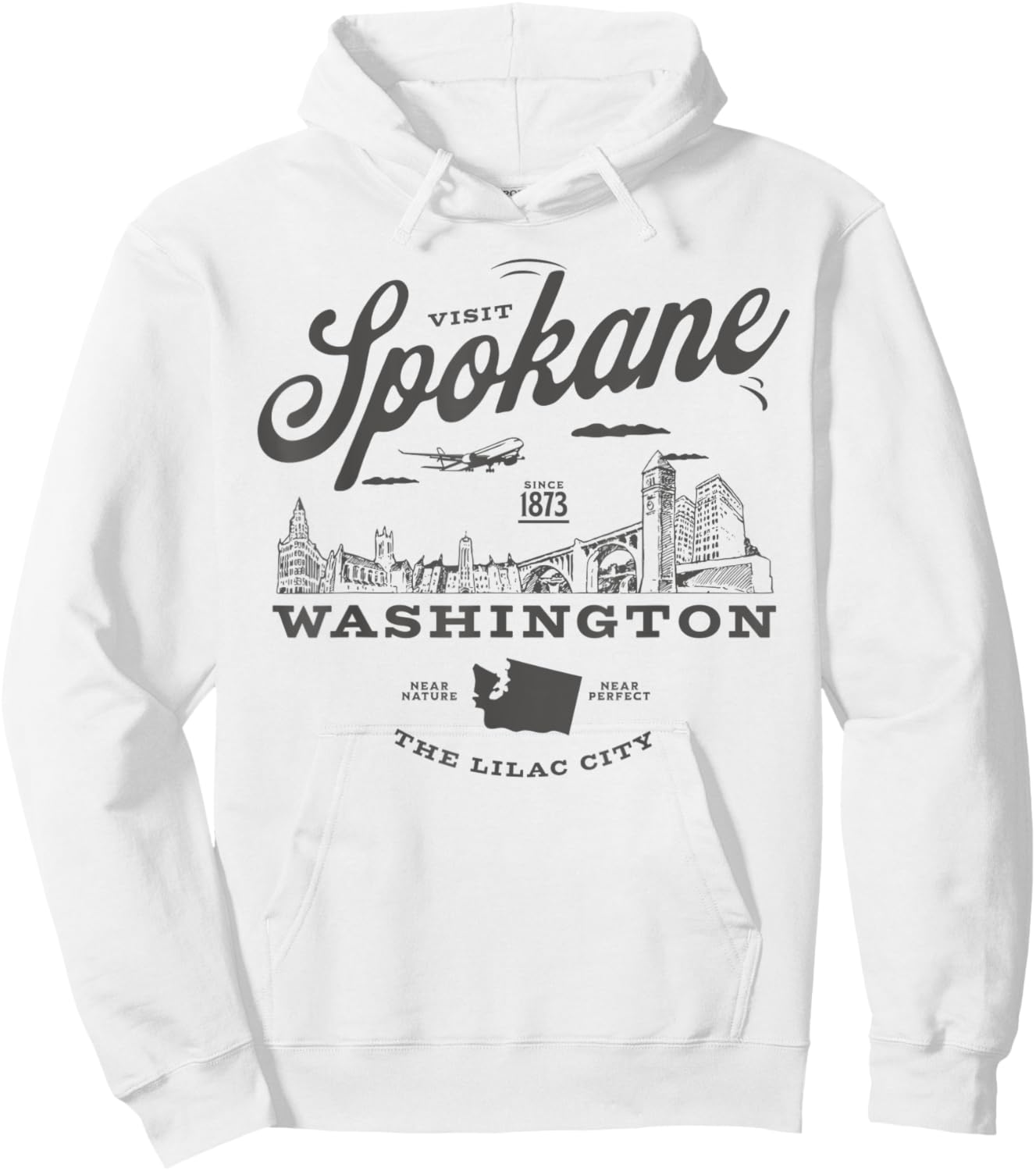 Visit Spokane Washington Since 1873 Vintage Skyline Hoodie - Hoodie | White