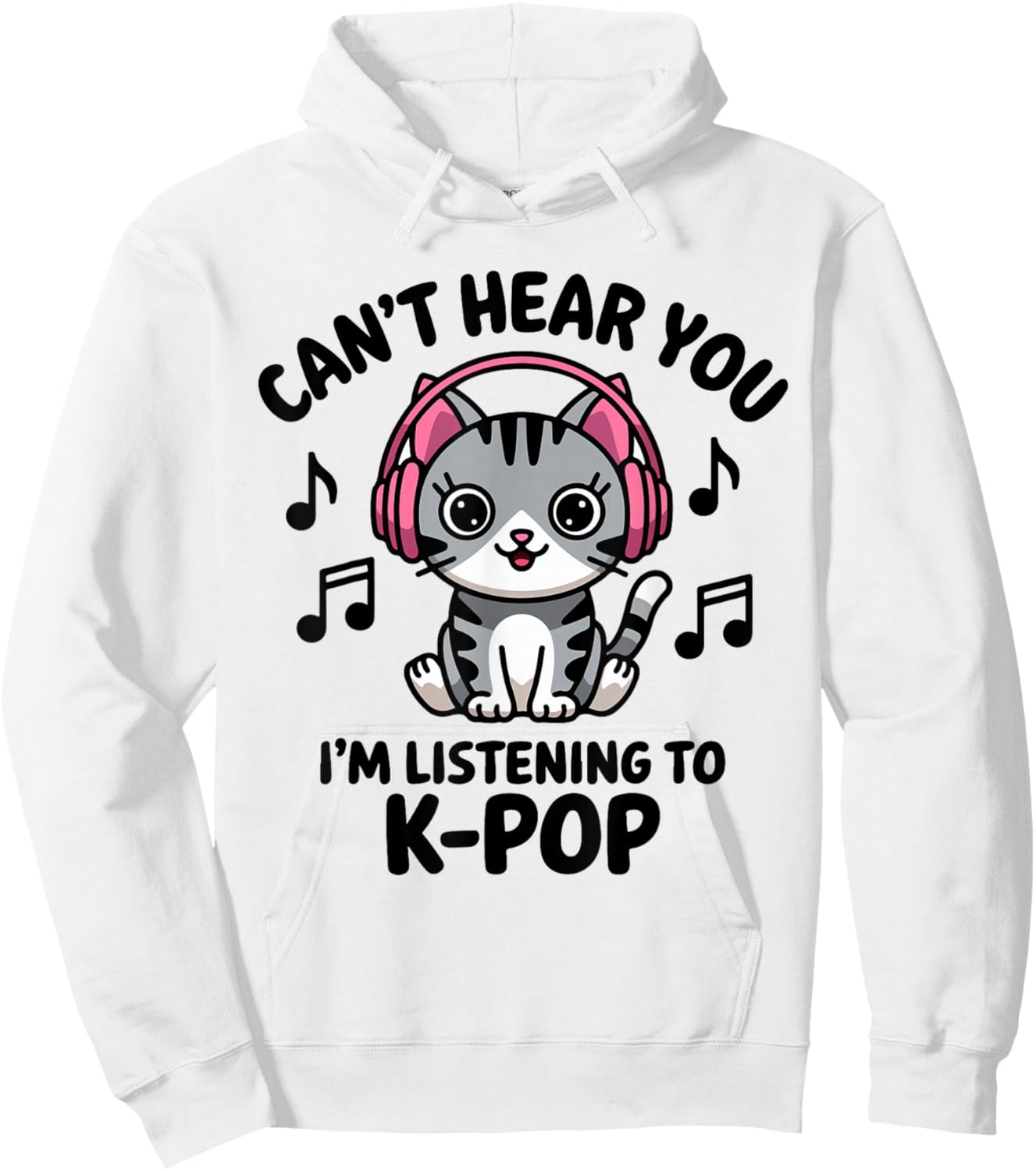 Cute Cat Listening to K-Pop Music Headphones Lovers Hoodie - Hoodie | White
