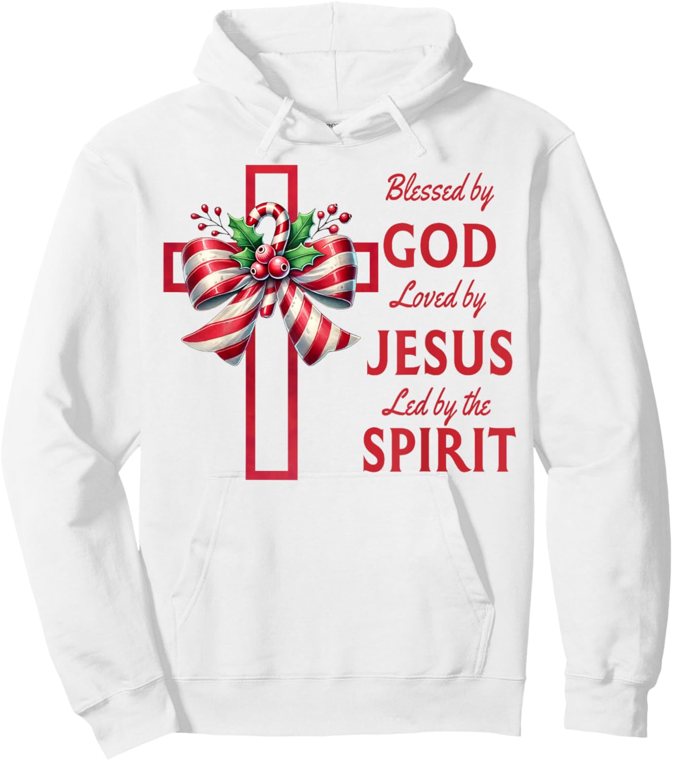 Blessed By God Loved By Jesus Beautiful Candy Cane Cross Hoodie - Hoodie | White