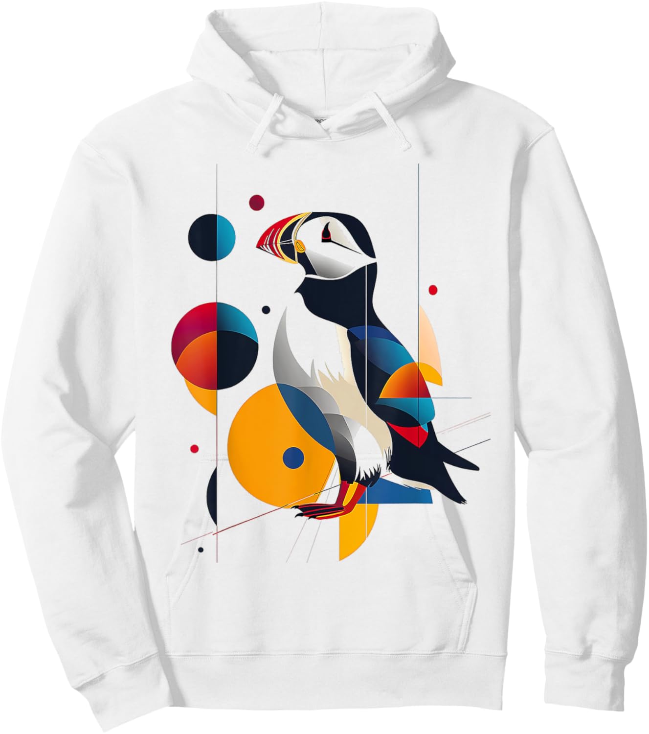 Puffin Animal Colorful Motif Drawing Abstract Puffin Hoodie - Hoodie | White