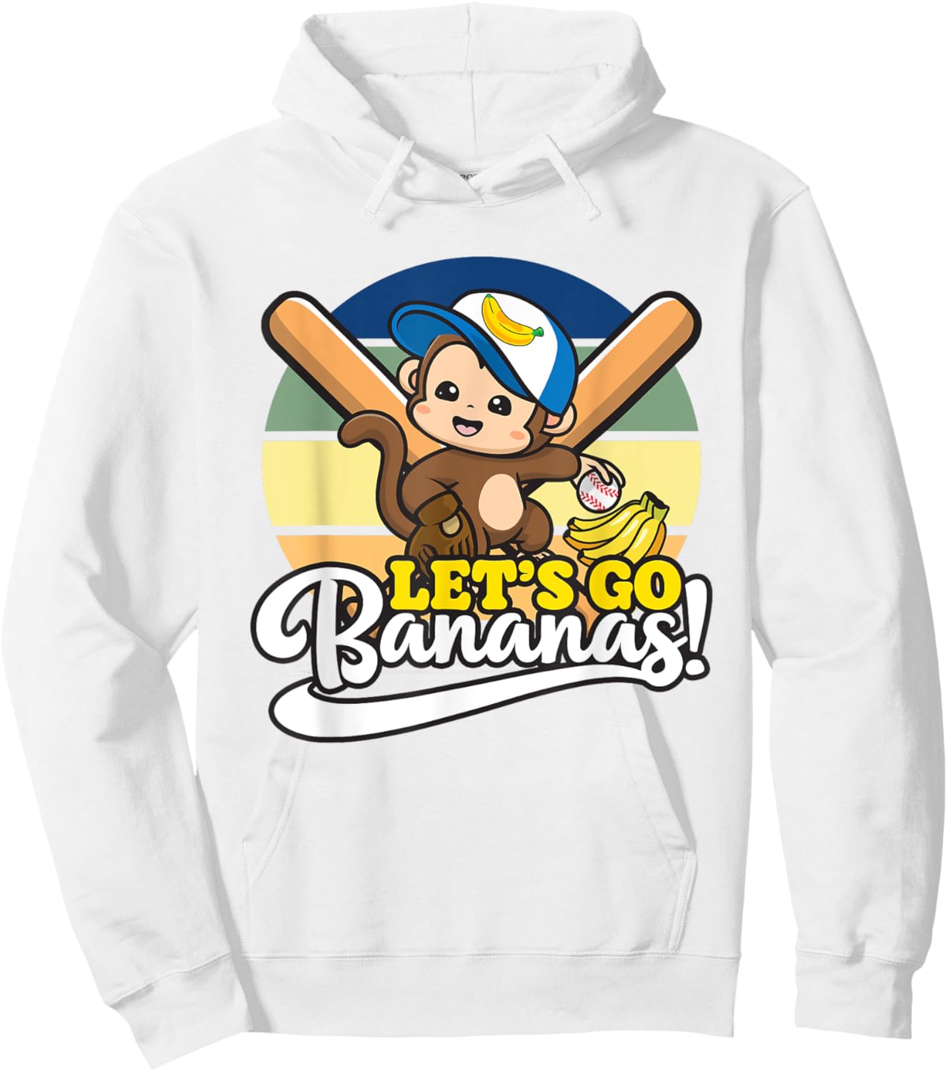 Cute Kawaii Monkey, Funny Let’s Go Bananas Baseball Hoodie - Hoodie | White