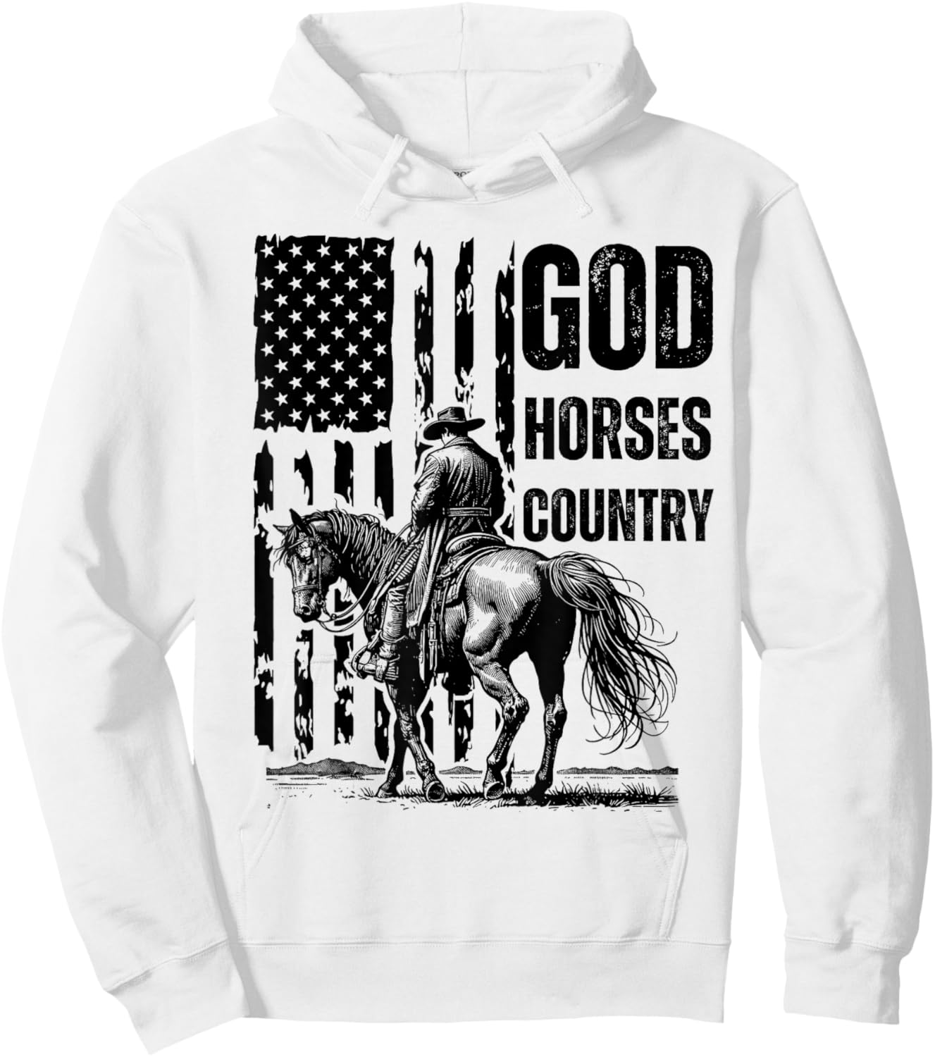 God Horses Country Christian Cowboy & American Patriot - -Adults, Grey, Small, Short Sleeve Hoodie - Hoodie | White