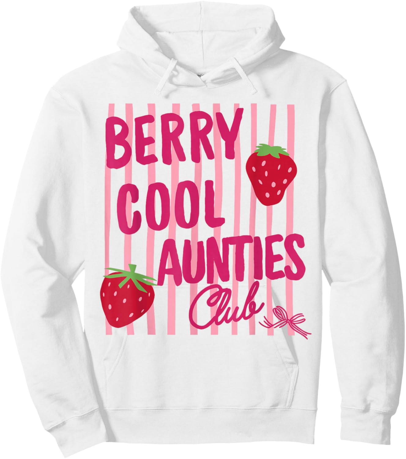 Berry Cool Aunties Club Trendy Striped Strawberry Hoodie - Hoodie | White