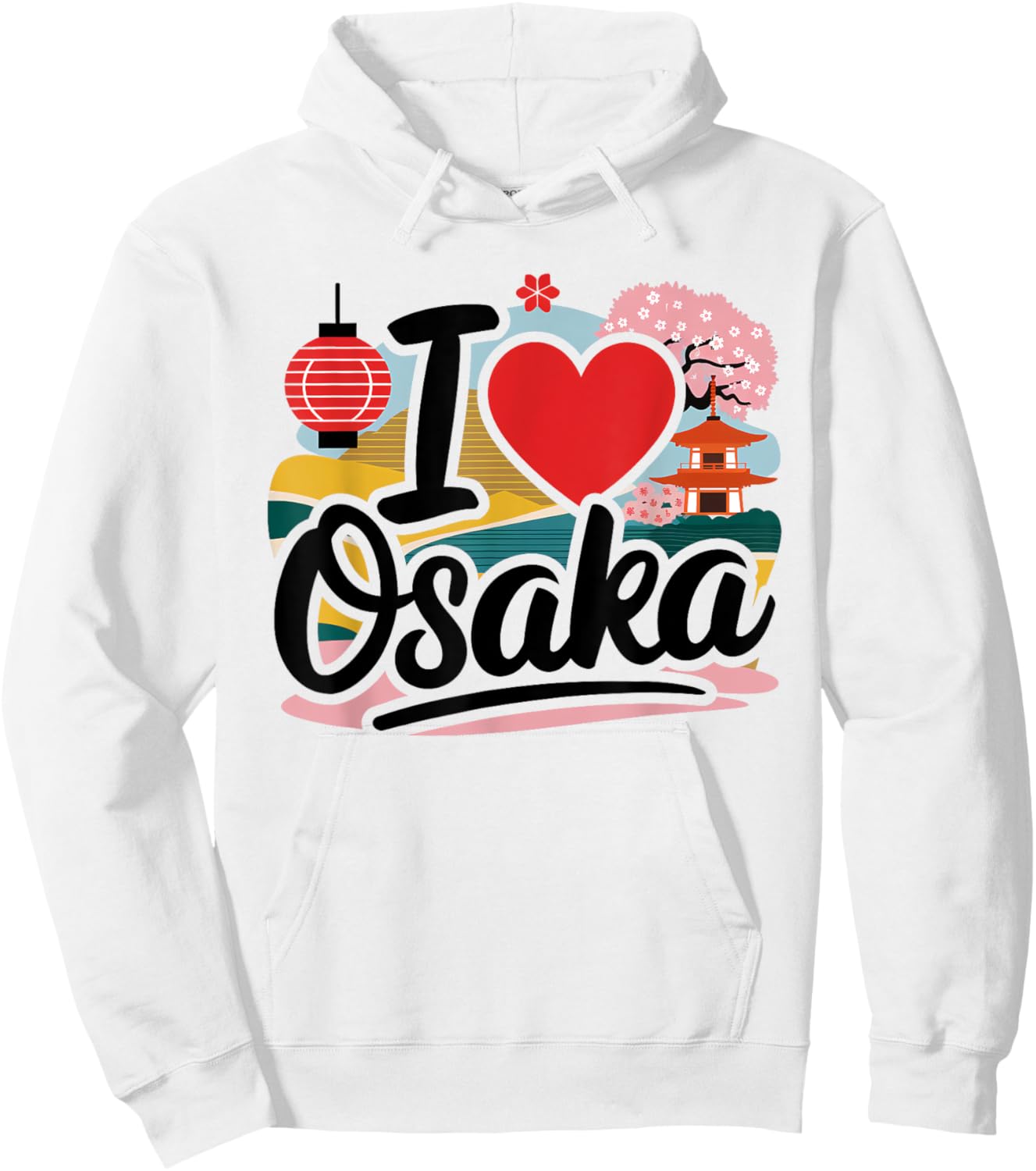 I Love Osaka Japan Sakura Japanese Cherry Blossom Temple Hoodie - Hoodie | White