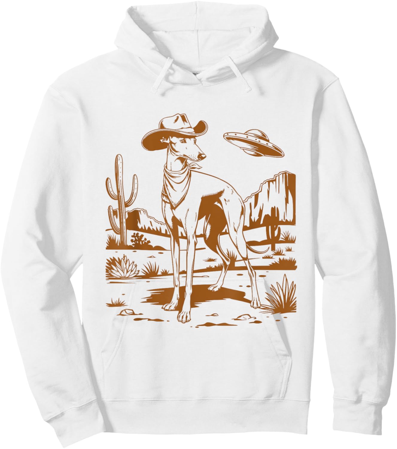 UFO Greyhound Western Alien Vintage 90s Whippet Cowboy Dog Hoodie - Hoodie | White