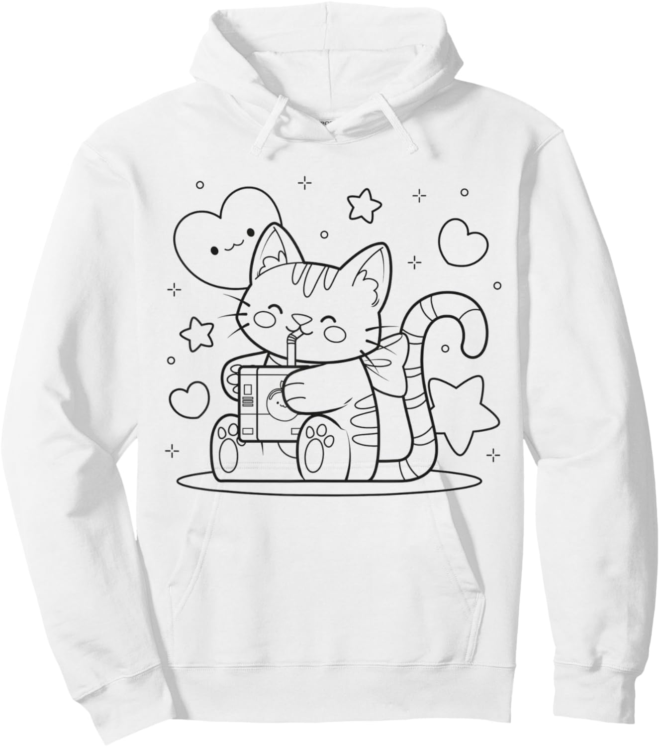 Cat drinking iced tea to paint and color Hoodie - Hoodie | White