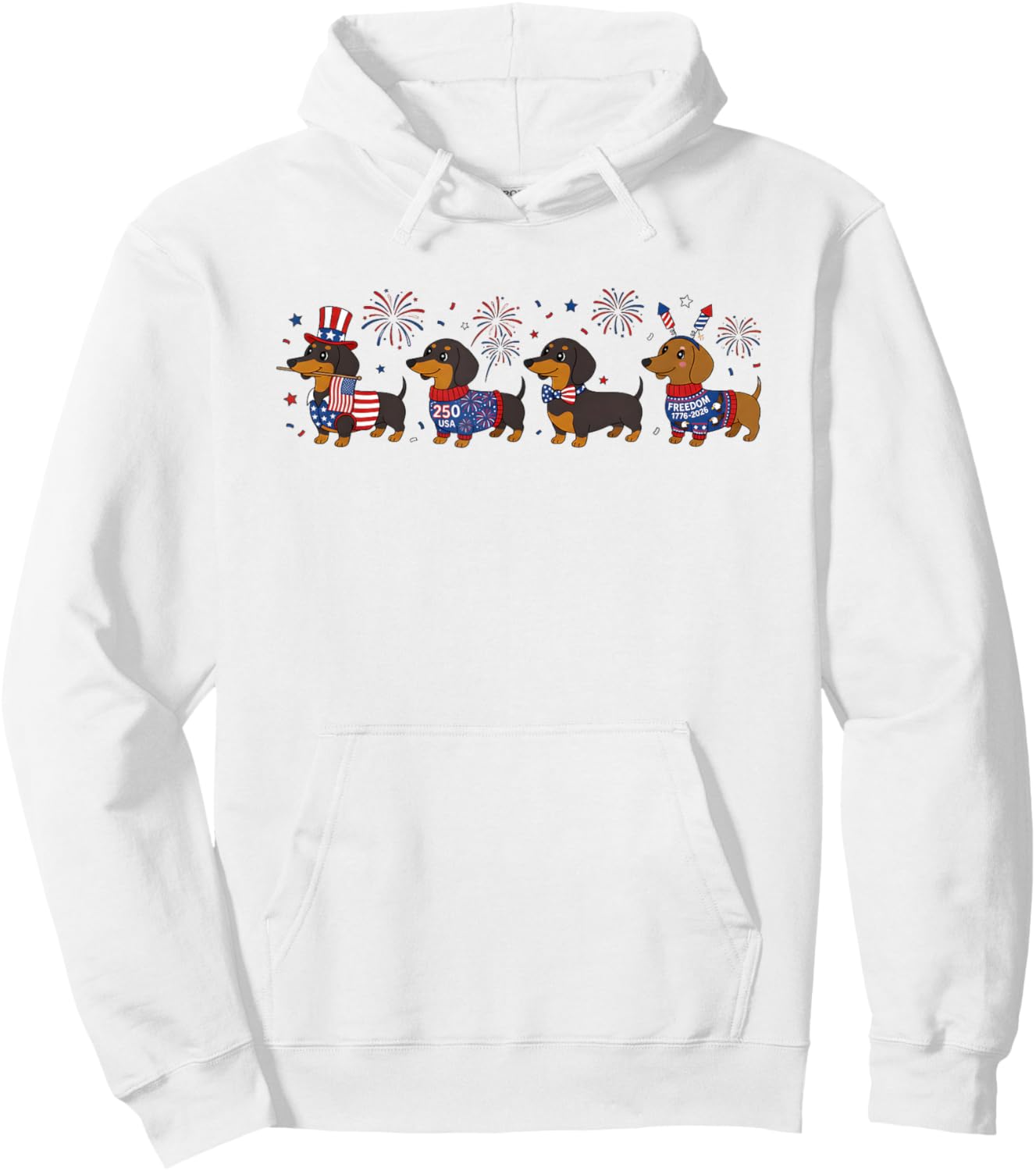 Dachshund Weiner Dog 4th of July US American Flag Patriotic Hoodie - Hoodie | White