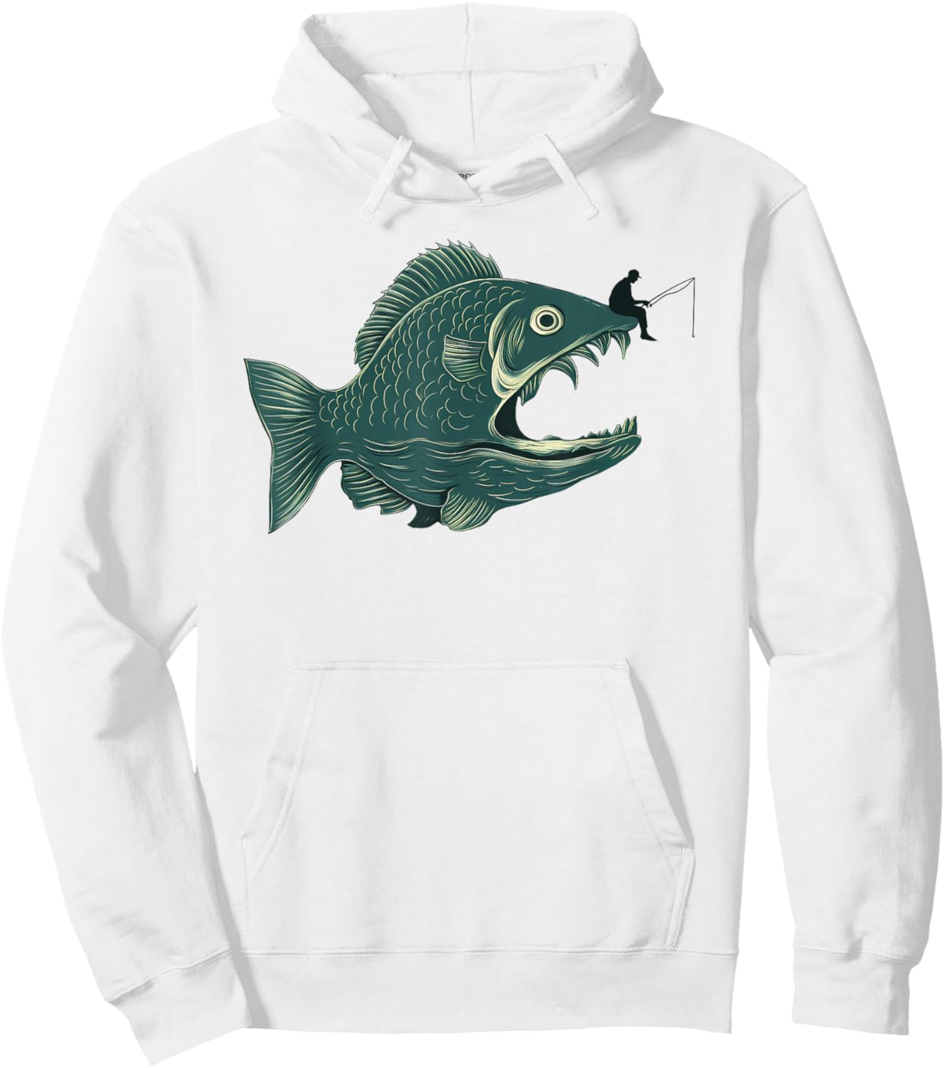 Funny Fishing Big Funny Fish with Fisherman Fishing Hoodie - Hoodie | White