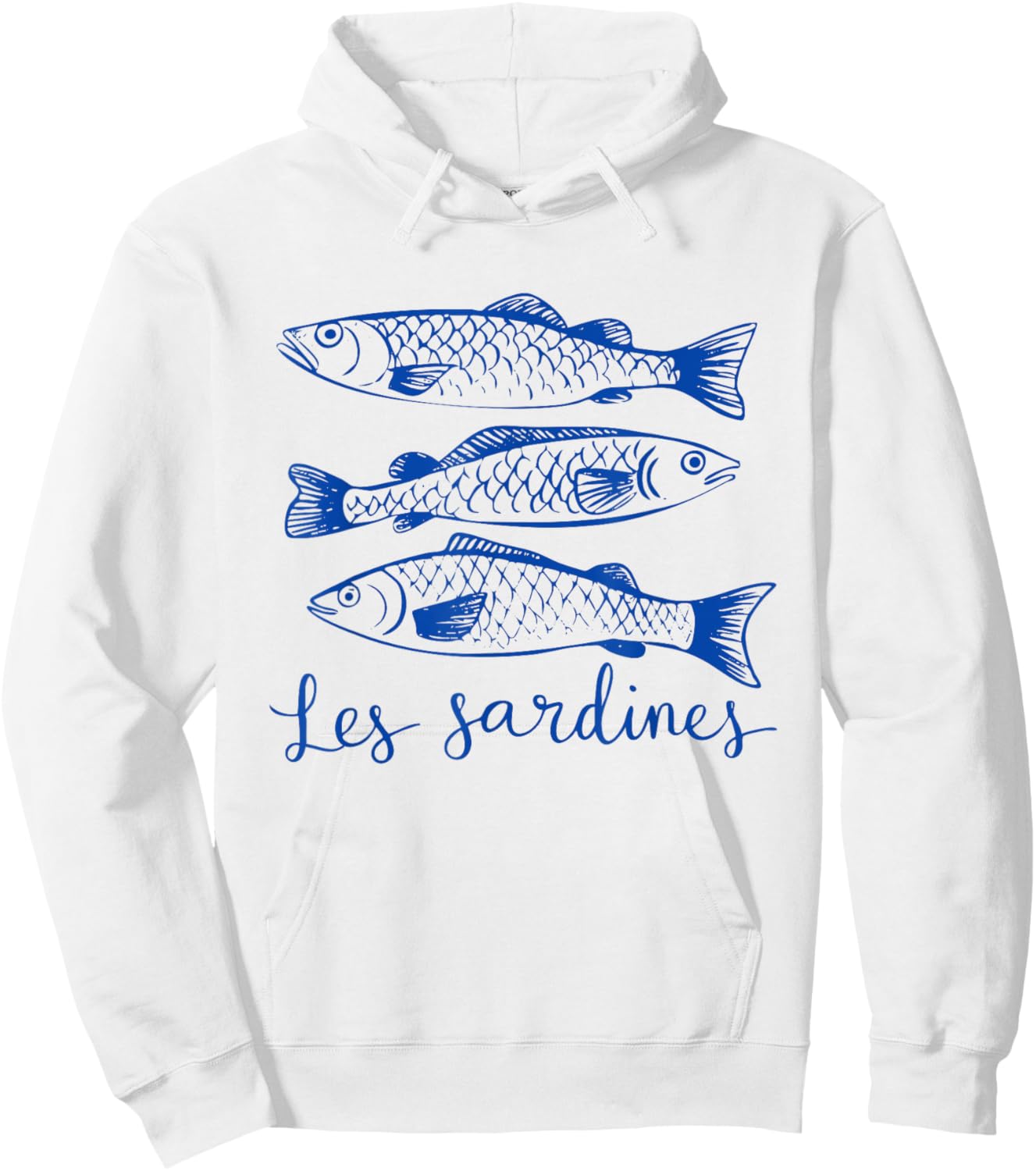 Les Sardines Themed Vintage Fish Illustration Hoodie - Hoodie | White