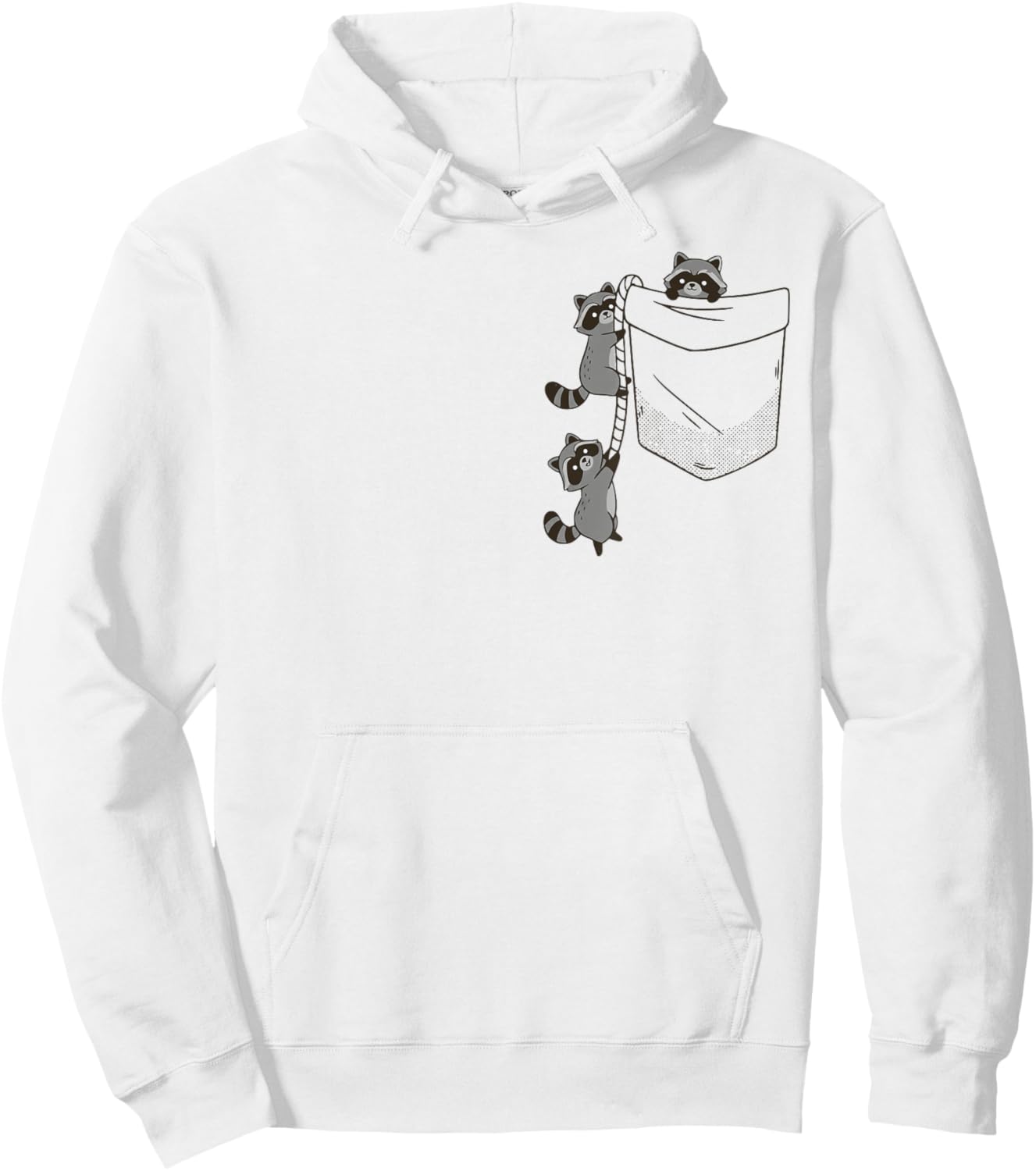 Cute Raccoons Climbing into Pocket Fun Design Hoodie - Hoodie | White