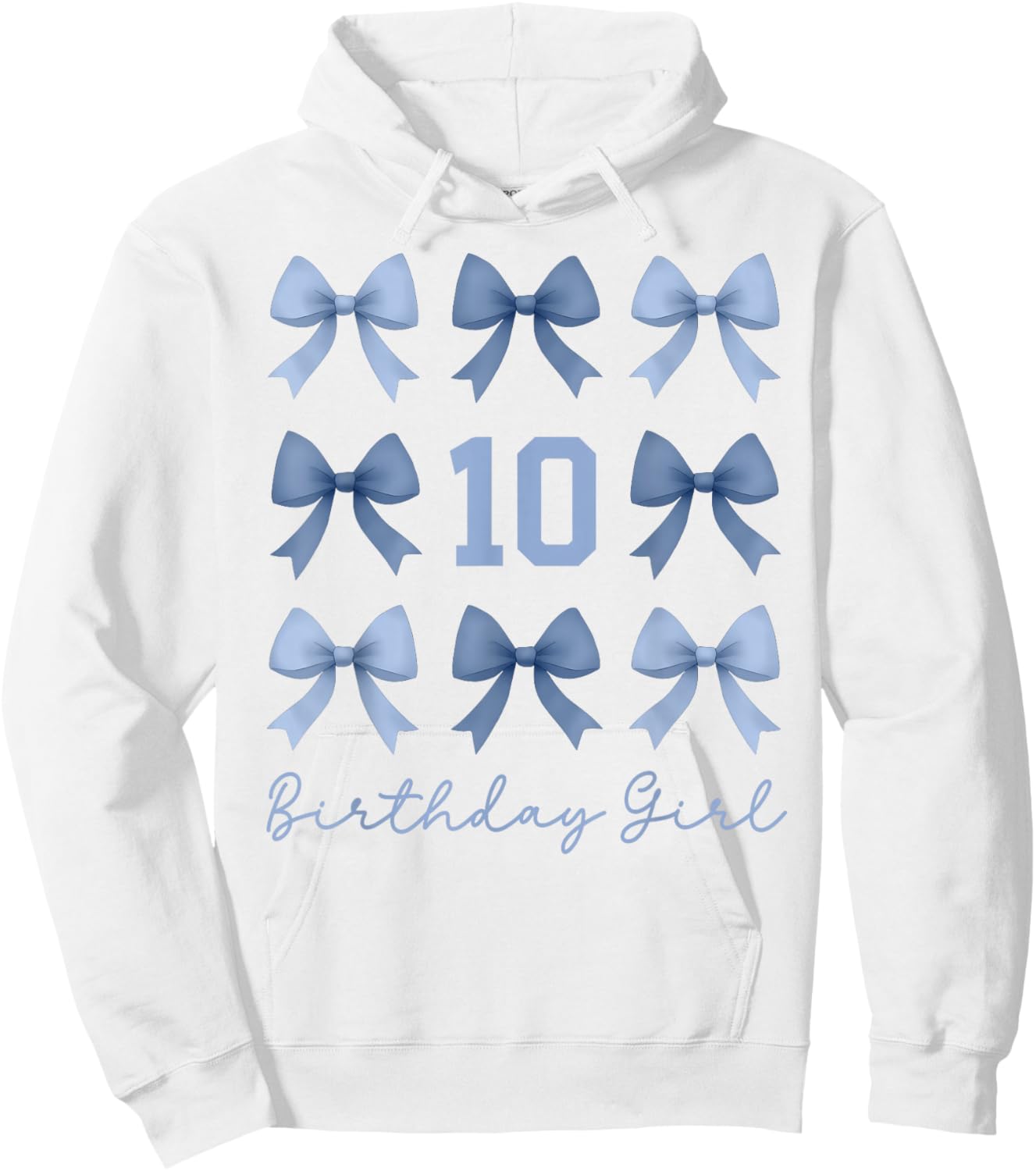 10th Birthday Girl Coquette Toile Blue Bow 10 Year Old Girl Hoodie - Hoodie | White