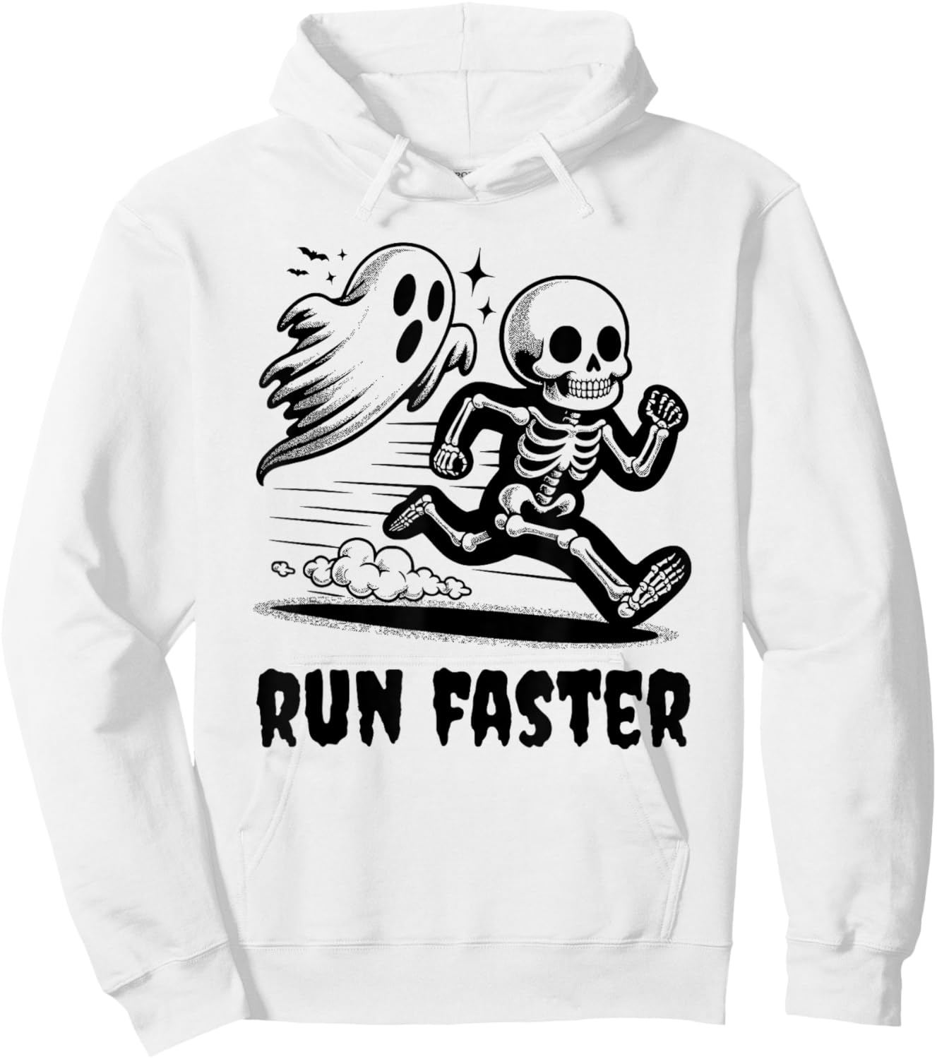 Skeleton and Ghost Running Funny Runner and Halloween Hoodie - Hoodie | White