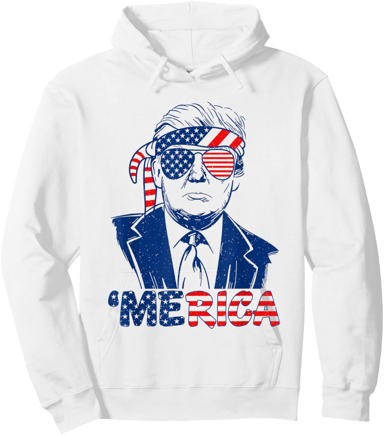'MERICA TRUMP Happy 4th Of July Trump American Flag Funny Men Hoodie - Hoodie | White