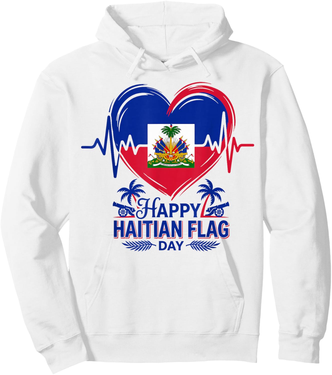 Fireworks Happy Haitian Flag Day Haiti Heartbeat Pride Hoodie - Hoodie | White