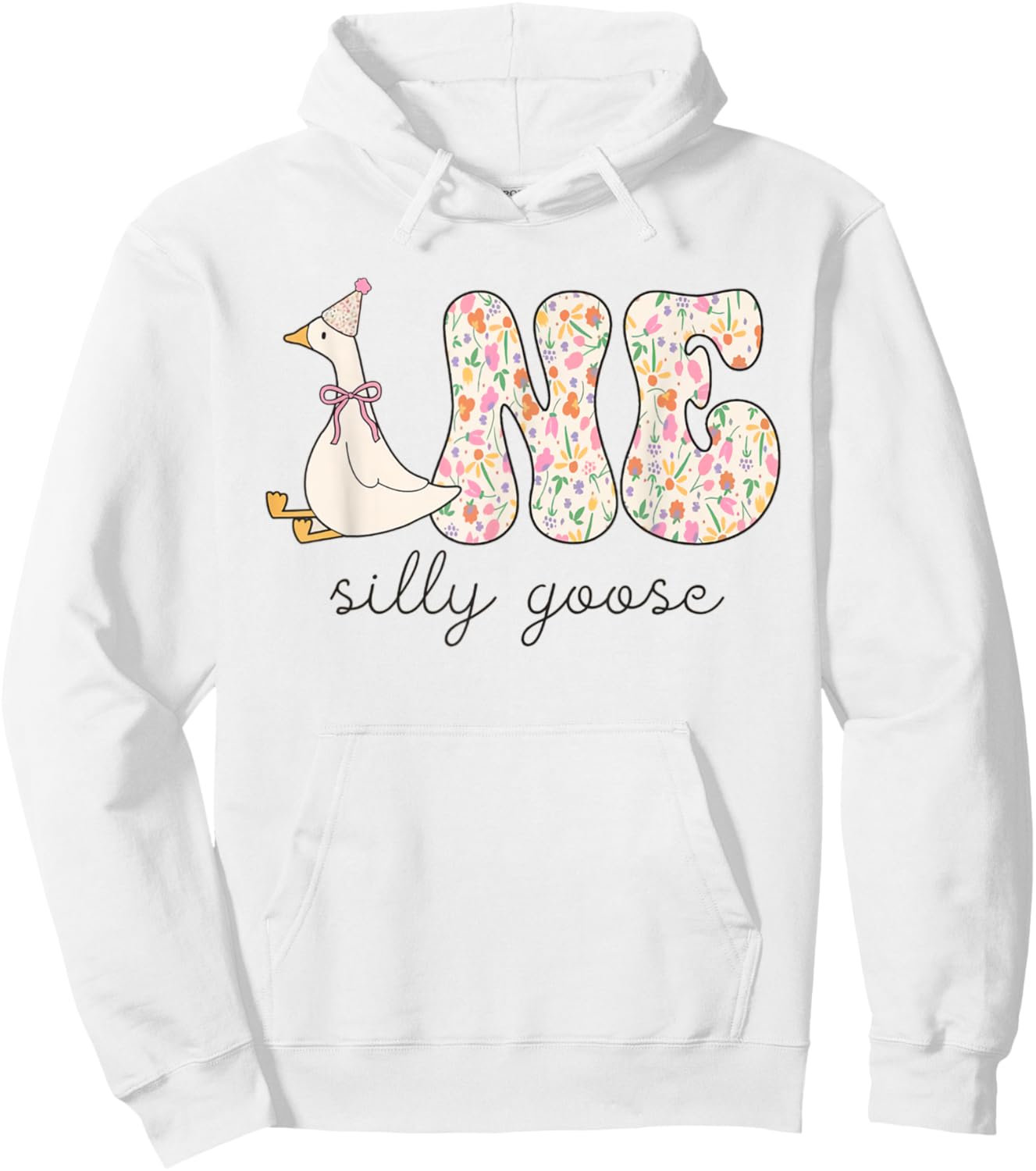 One Silly Goose Birthday Floral Flower Party Turning One Hoodie - Hoodie | White