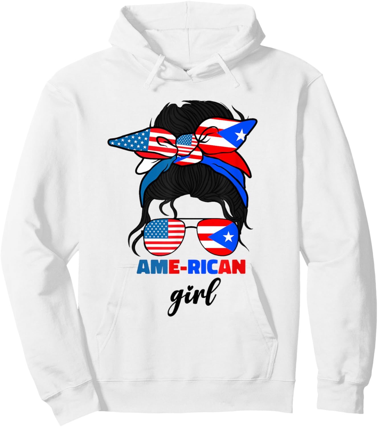 Half American And Puerto Rican Rico Flag Mix Girl Ame Rican Hoodie - Hoodie | White