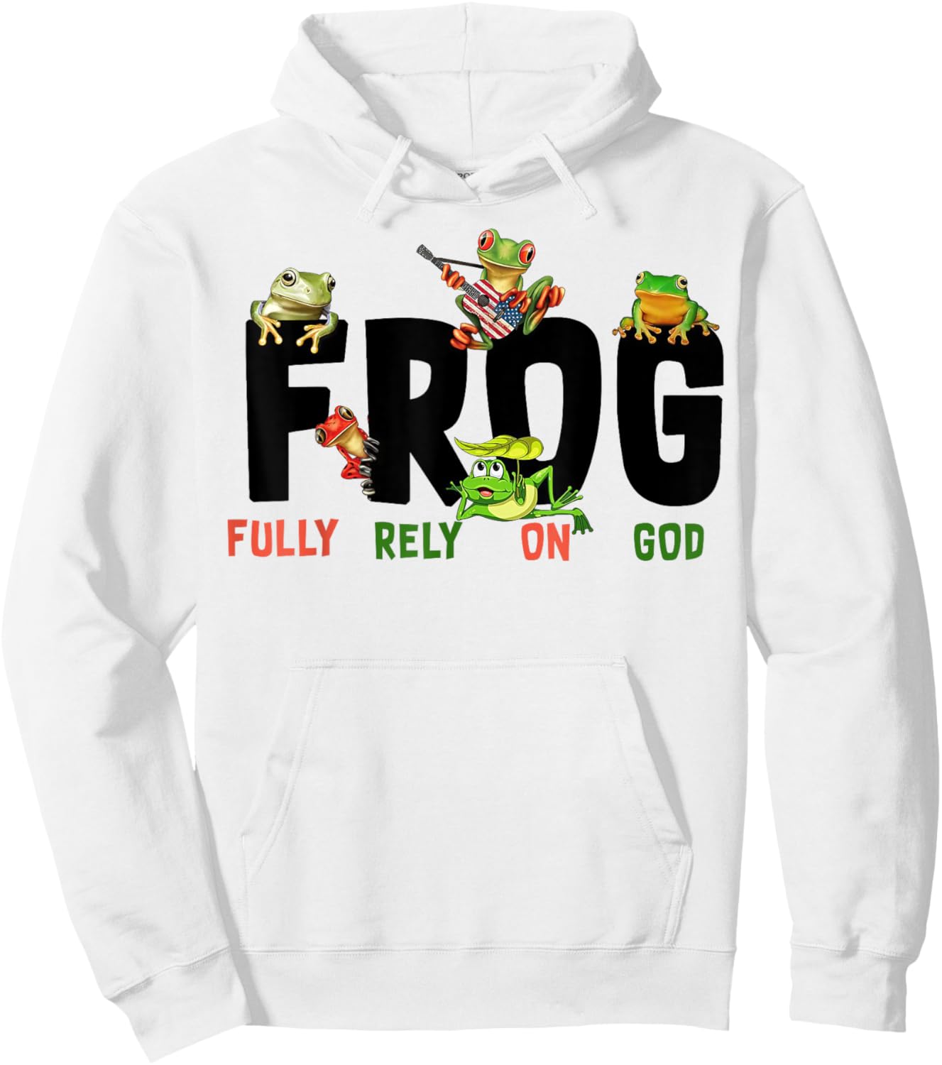 Funny Frog Fully Rely On God Shirt - Kids Christian - White - Small - Short Sleeve Hoodie - Hoodie | White