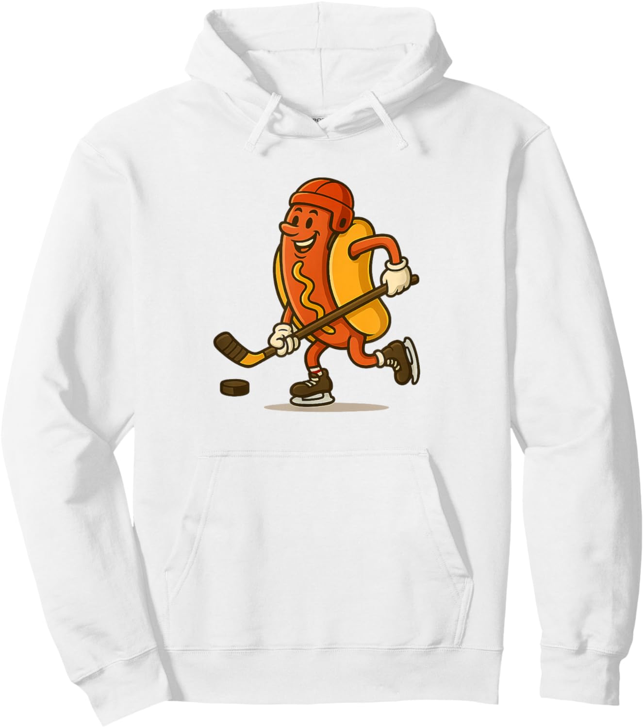 Funny Hot Dog Hockey Player Cartoon Mascot Art Hoodie - Hoodie | White