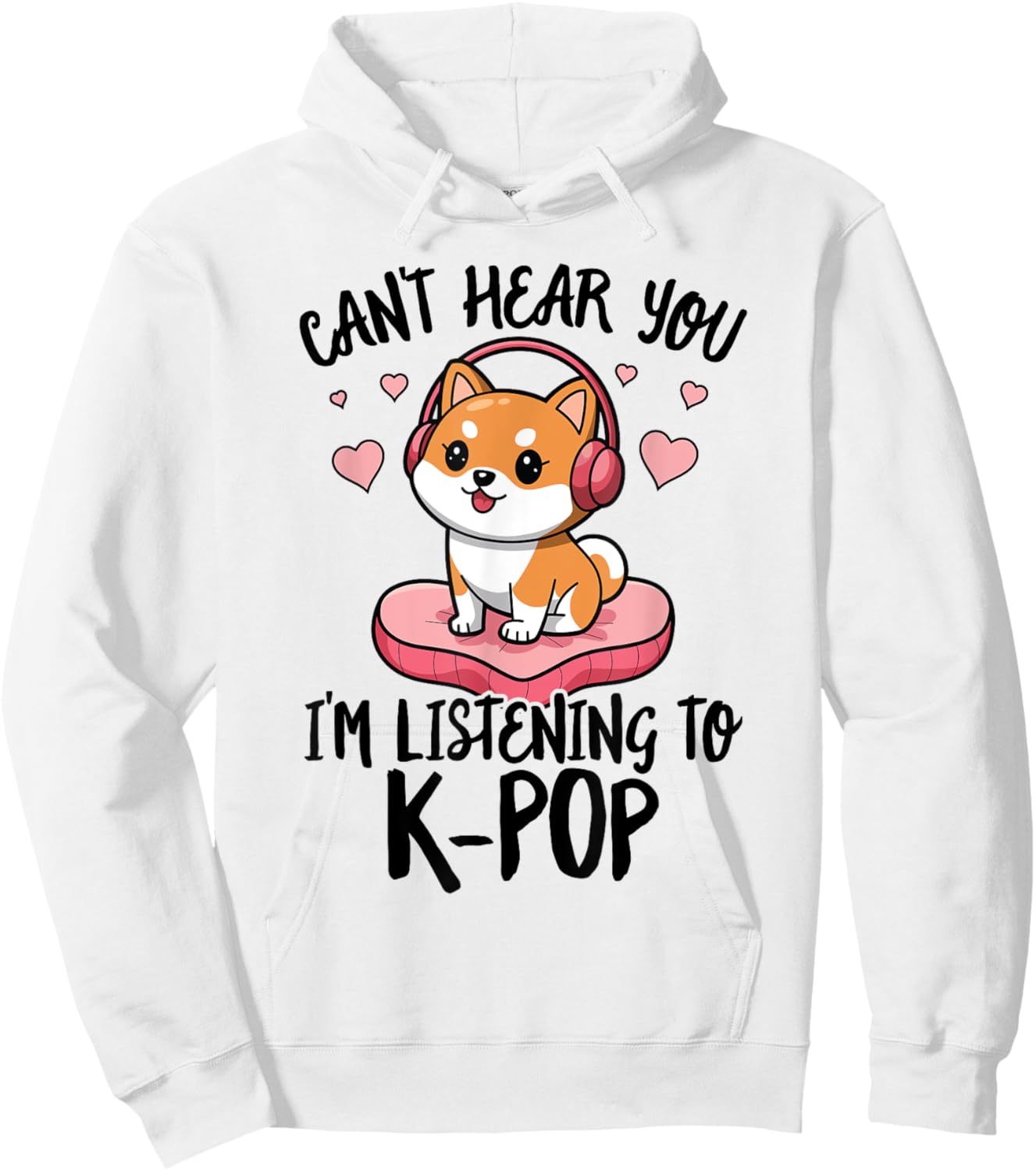 Cute Shiba Inu Dog Headphones K-Pop Music Lover Heart Kawaii Hoodie - Hoodie | White