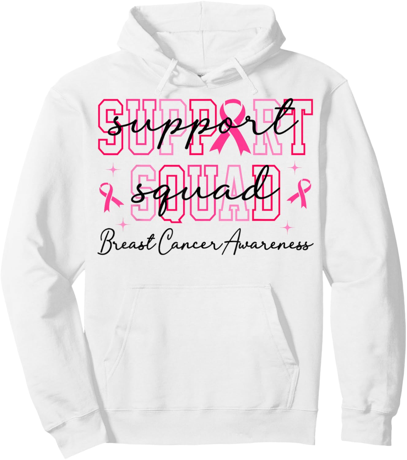 Support Squad Pink Breast Cancer Awareness Ribbon Hoodie - Hoodie | White