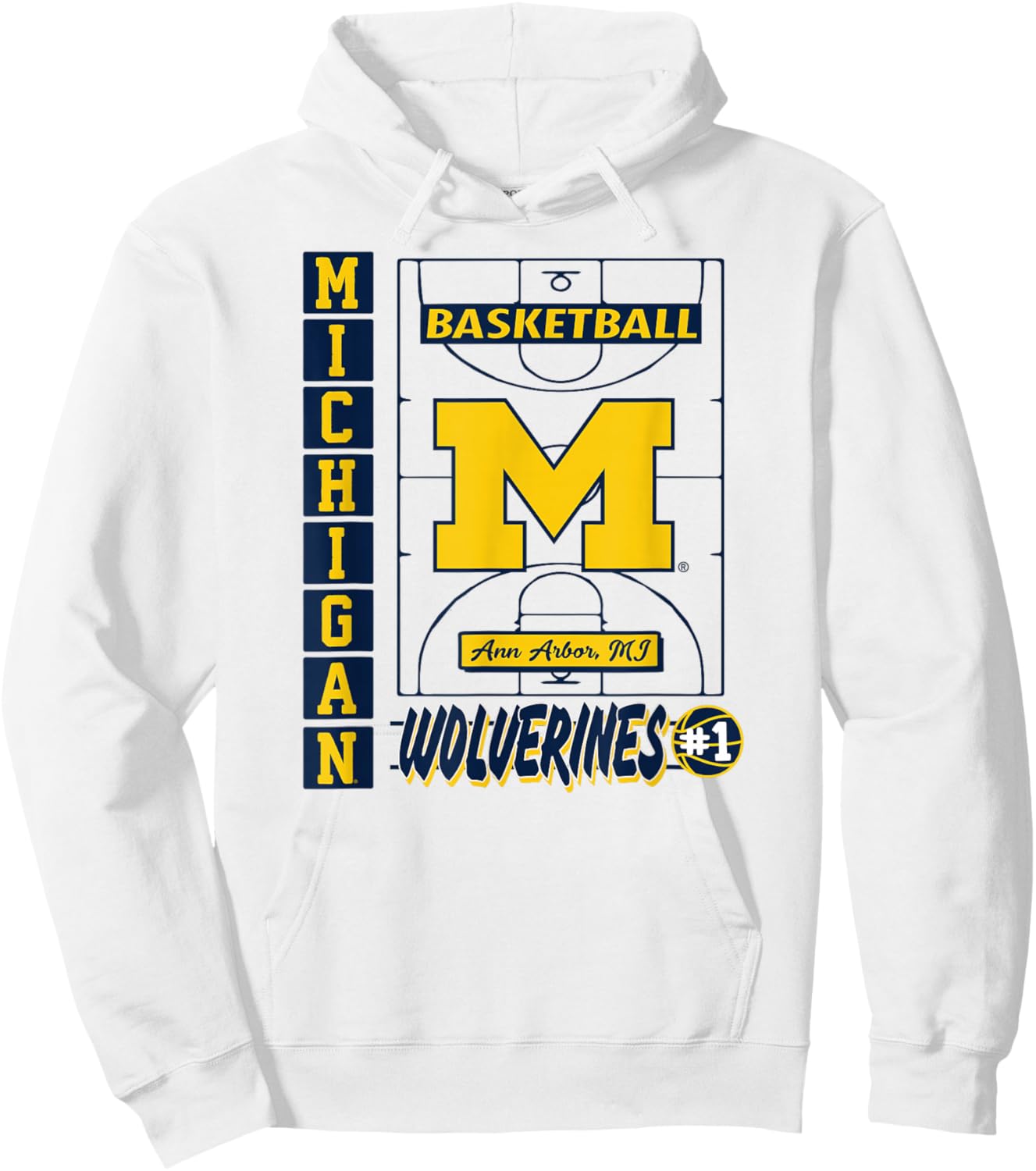 Michigan Wolverines Basketball Vintage Court Gray Hoodie - Hoodie | White