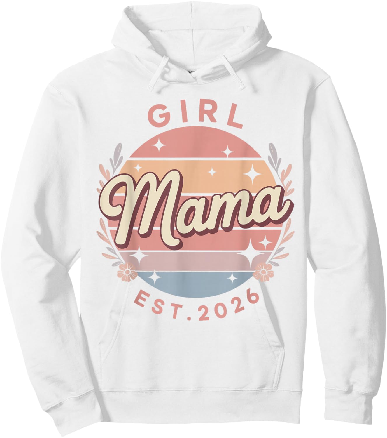 Girl Mama Est 2026 Floral Pregnancy Announcement Mom Hoodie - Hoodie | White
