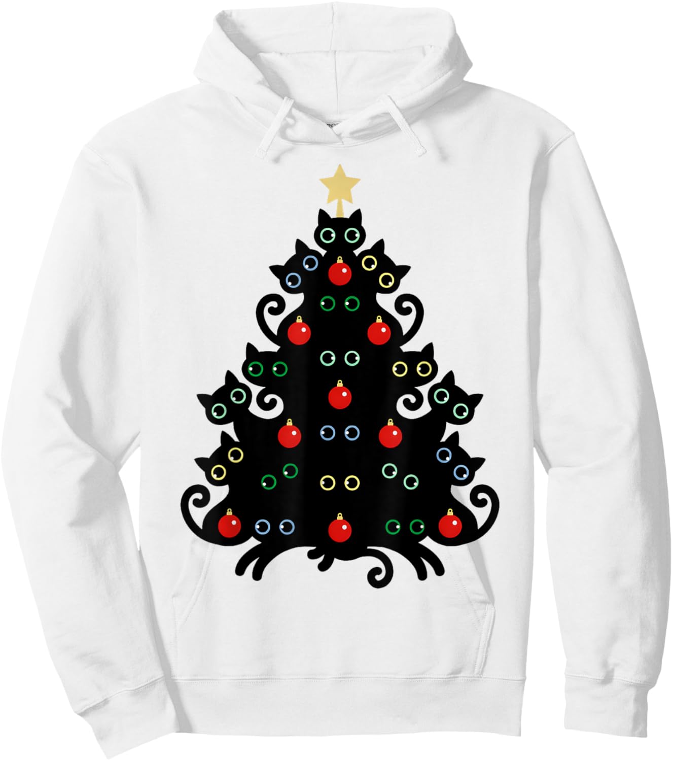 Cat Christmas Tree X-Mas Holiday Kitten Funny Black Cats Men Women Kids Hoodie - Hoodie | White