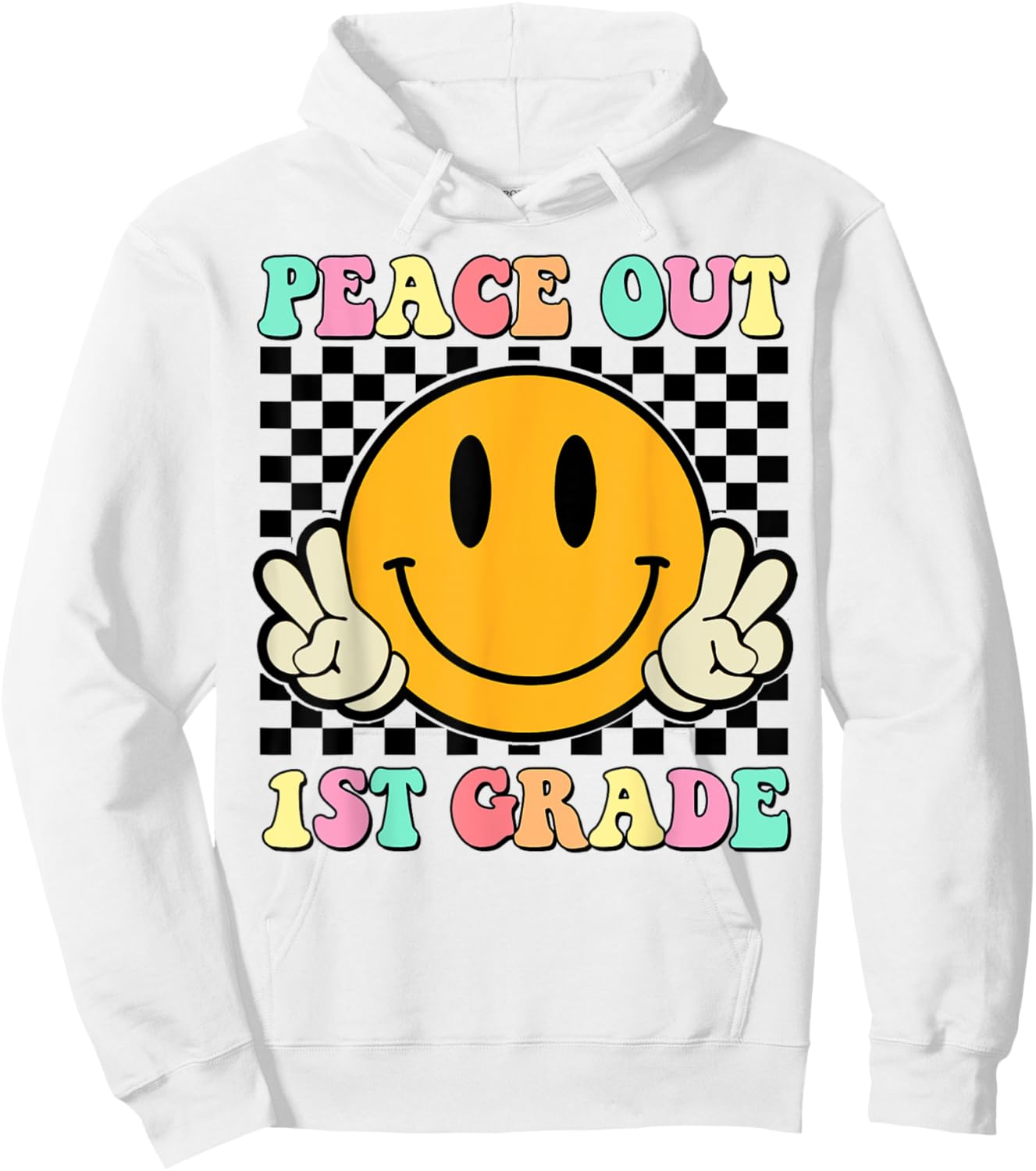 Peace Out 1st Grade Teacher Retro Smile Last Day Of School Men Women Girls Kids Hoodie - Hoodie | White